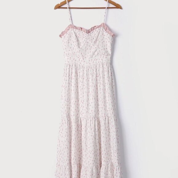 Lulu's Simpler Times Cream Floral Print maxi M - Picture 2 of 6
